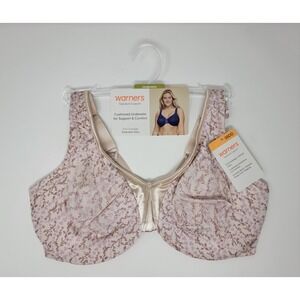 NWT Warners Signature Support Satin Bra Underwire #35002A Rosewater Floral 38DD